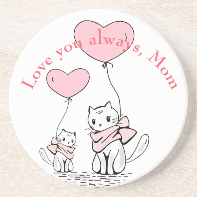 Kawaii Mama Cat & Kitten Custom Getränkeuntersetzer (Vorne)