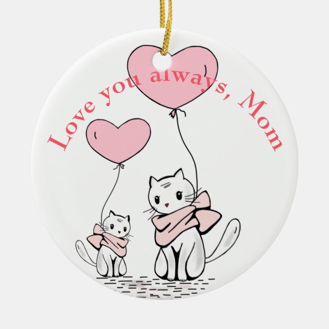 Kawaii Mama Cat & Kitten Custom Keramik Ornament (Vorne)