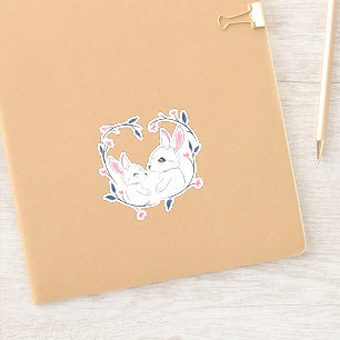 Kawaii-Mama-Kaninchen und ihr Baby mit Blume Aufkleber
