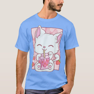Kawaii Maneki Neko für Frauen Girls Anime Strawber T-Shirt