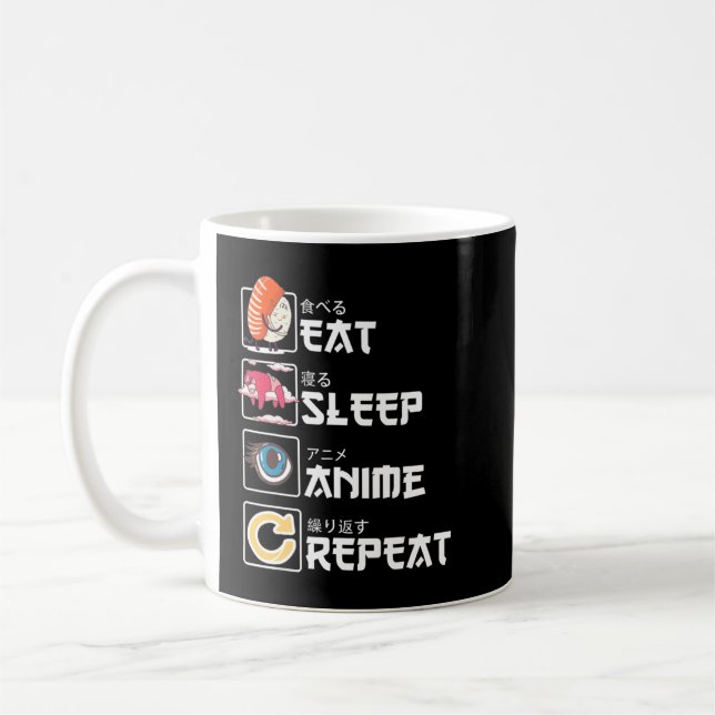 Kawaii Manga Sushi essen Sleep Anime Wiederholung  Kaffeetasse (Links)