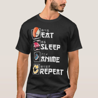 Kawaii Manga Sushi essen Sleep Anime Wiederholung  T-Shirt