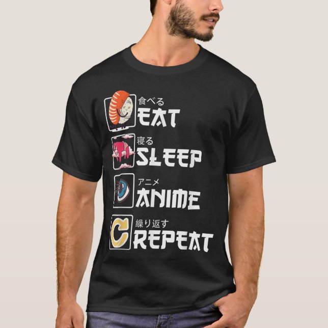 Kawaii Manga Sushi - Sleep Anime Wiederholung esse T-Shirt (Vorderseite)