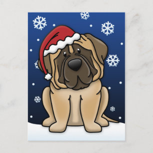 Kawaii Mastiff Christmas Feiertagspostkarte
