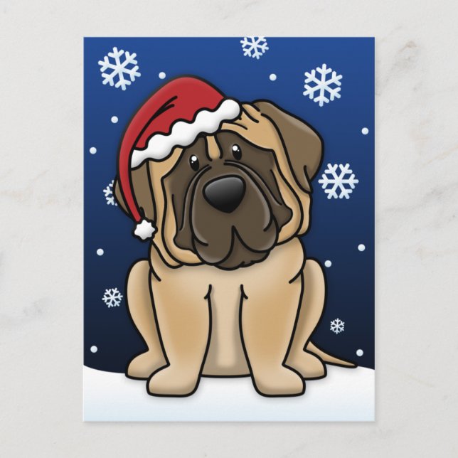 Kawaii Mastiff Christmas Feiertagspostkarte (Vorderseite)