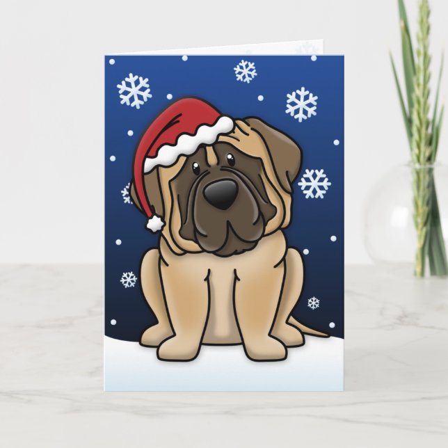 Kawaii Mastiff Weihnachtskarte Feiertagskarte (Vorderseite)