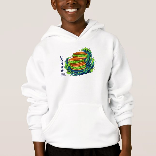 Kawaii Matcha Cream Pancakes Ocean Wave Art Hoodie (Vorderseite)