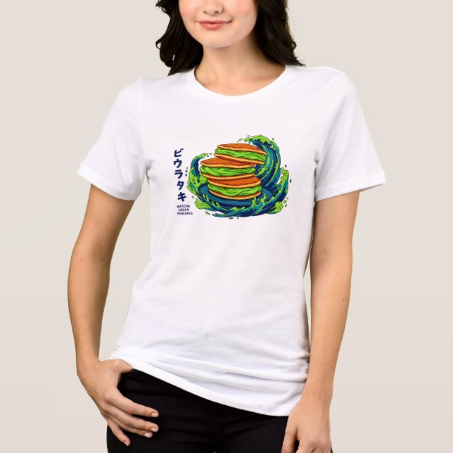 Kawaii Matcha Cream Pancakes Ocean Wave Art Tri-Blend Shirt (Vorderseite)