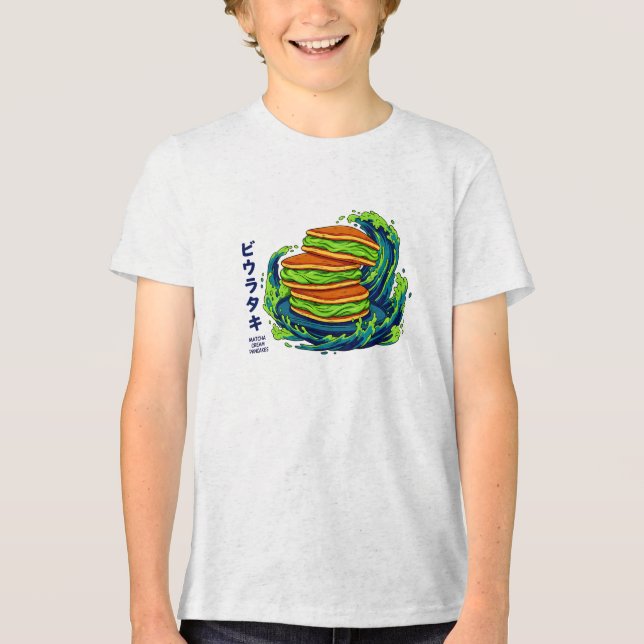 Kawaii Matcha Cream Pancakes Ocean Wave Art Tri-Blend Shirt (Vorderseite)