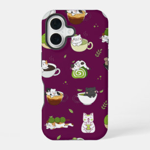 Kawaii Matcha Katzen Nahtloses Muster iPhone 16 Hülle