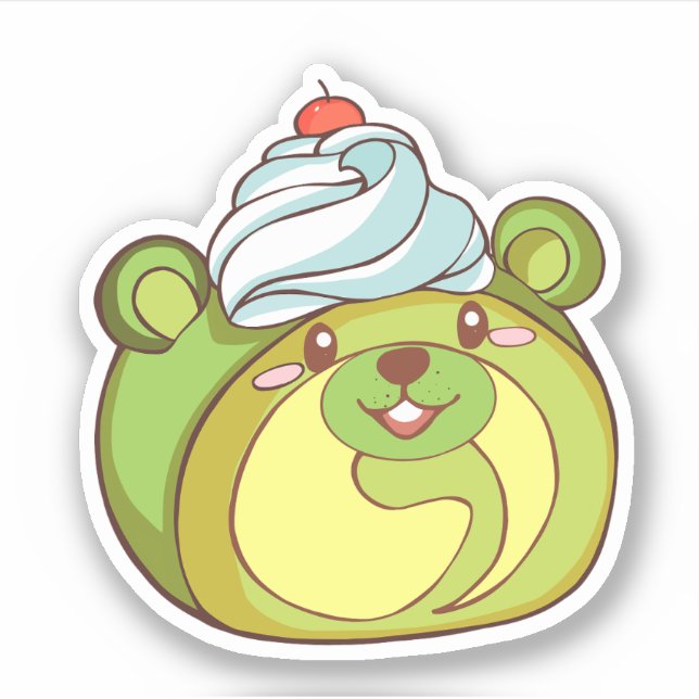 Kawaii Matcha Swiss Roll Bear Cake Aufkleber (Vorderseite)