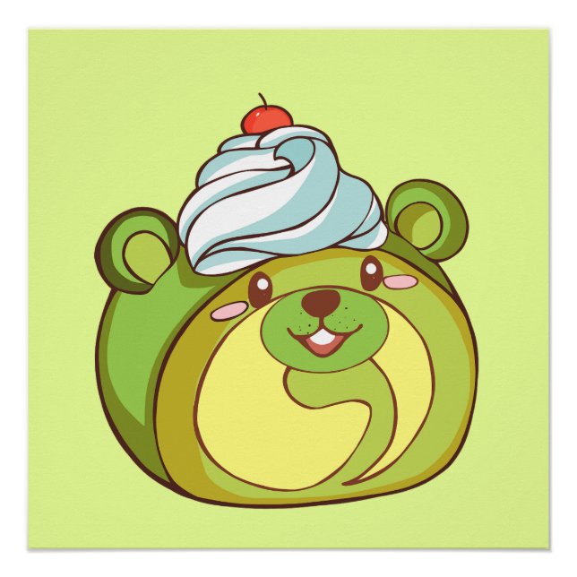 Kawaii Matcha Swiss Roll Bear Cake Poster (Vorderseite)