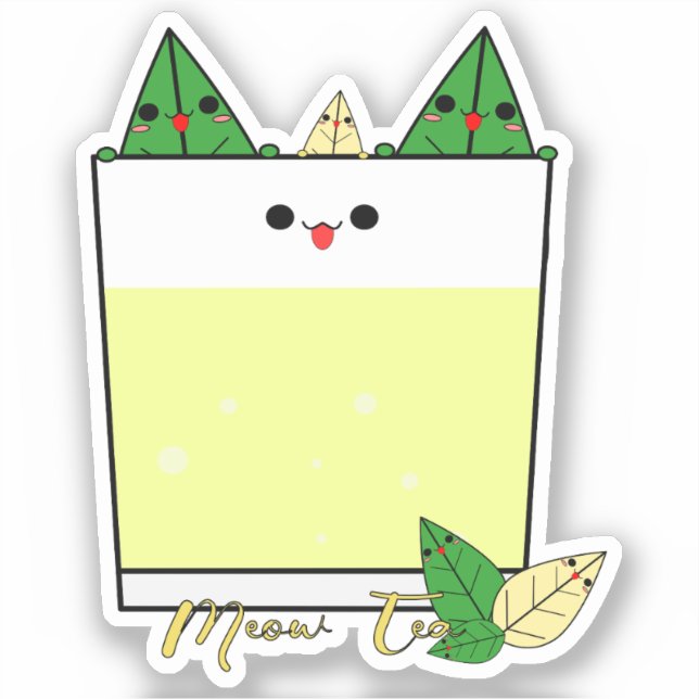 Kawaii Meow Tea Vinyl Sticker (Vorderseite)
