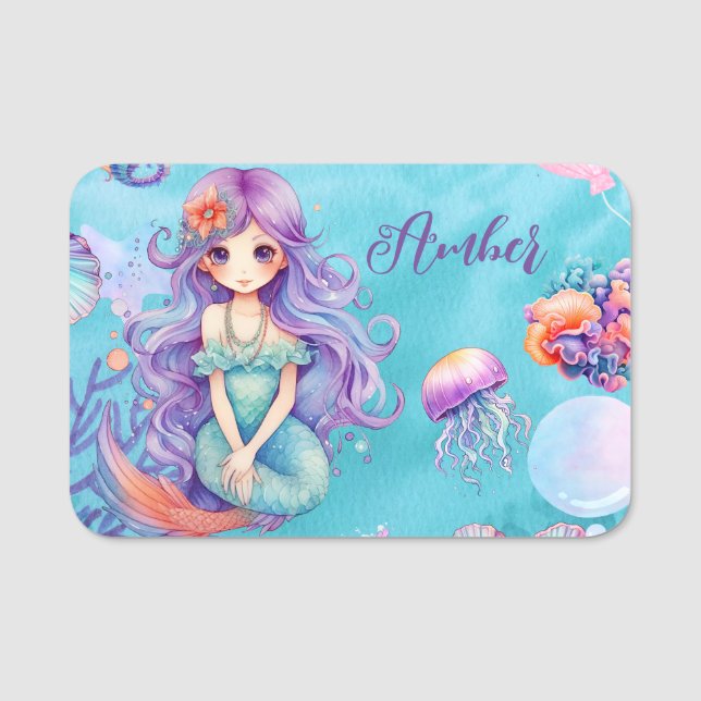 Kawaii Mermaid Party Namensschild (Vorderseite)