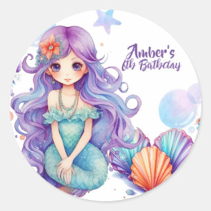 Kawaii Mermaid Party Runder Aufkleber