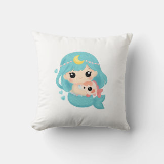 Kawaii Mermaid Throw Pillow – Cute Ocean Art with  Kissen