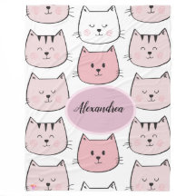 Kawaii Mit Monogramm Kitten Theme Fleece Blanket