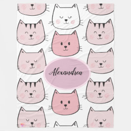 Kawaii Mit Monogramm Kitten Theme Fleece Blanket