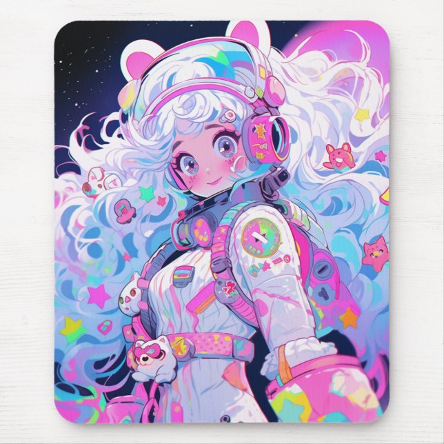 Kawaii Moe Pastel Space Astronaut Anime Girl Mousepad (Vorne)