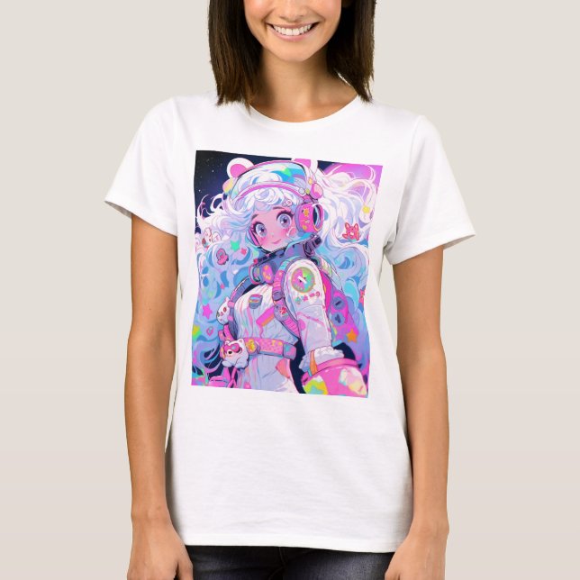 Kawaii Moe Pastel Space Astronaut Anime Girl T-Shirt (Vorderseite)