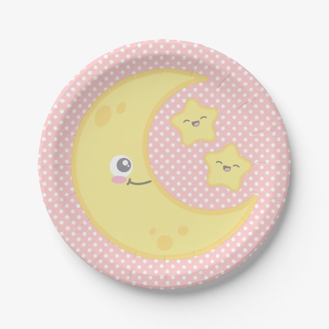 Kawaii Mond und Stern-PapierTeller Pappteller (Vorderseite)