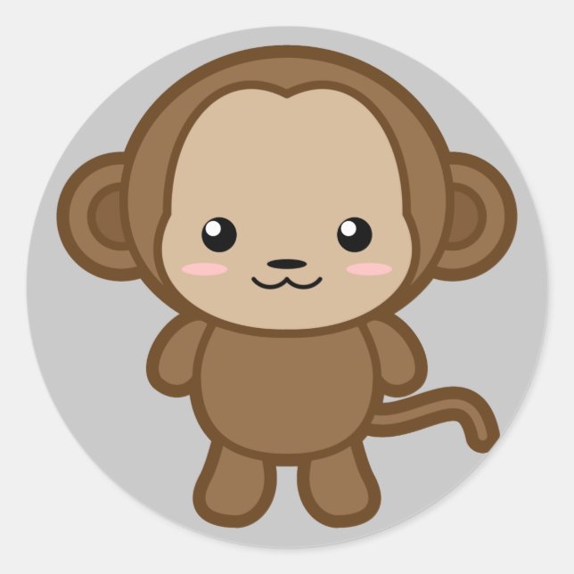 Kawaii Monkey Runder Aufkleber (Vorderseite)