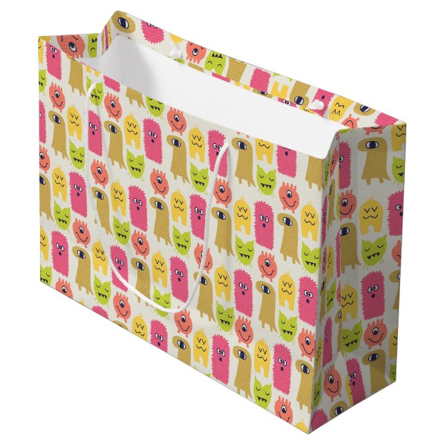 Kawaii Monster Anniversaire Sac cadeau Grand (Devant Angle)