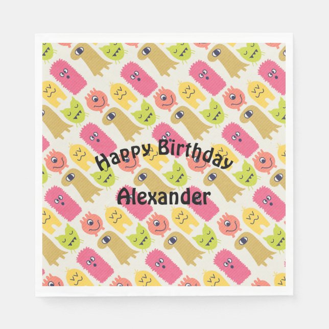 Kawaii Monster Birthday Party Napkin Serviette (Vorderseite)