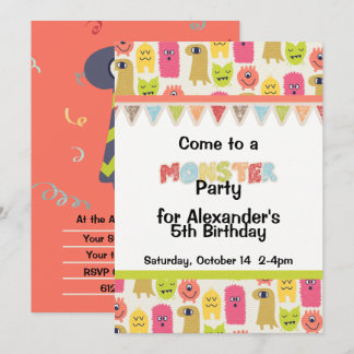 Kawaii Monster Geburtstagsparty Einladung