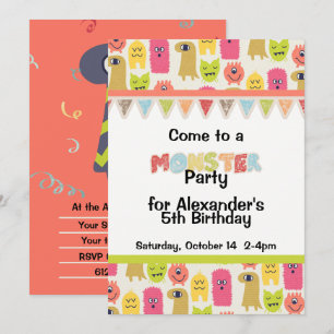 Kawaii Monster Invitation de fête d'anniversaire