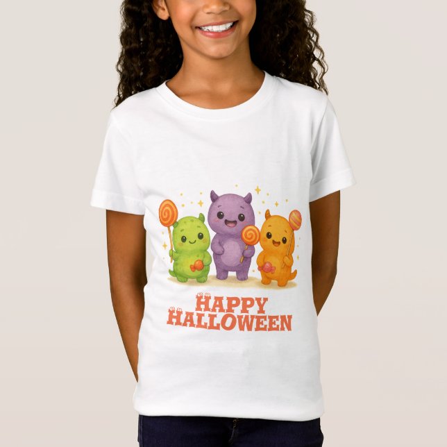 Kawaii Monsters & Lollipops Halloween-Fahnen T-Shirt (Vorderseite)