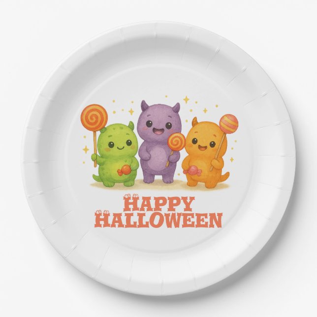 Kawaii Monsters & Lollipops Halloween Pappteller (Vorderseite)