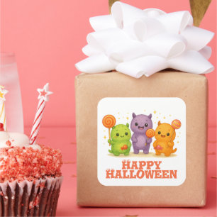 Kawaii Monsters & Lollipops Halloween Quadratischer Aufkleber