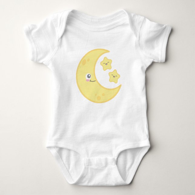 Kawaii Moon and Stars Bekleidung Baby Strampler (Vorderseite)