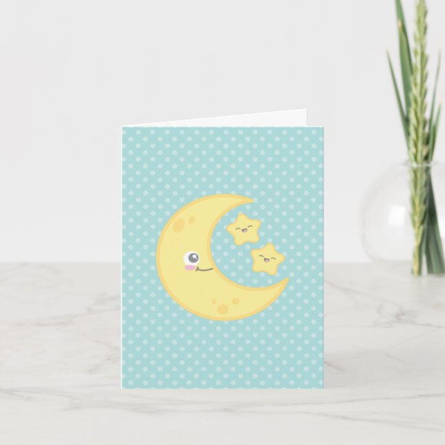 Kawaii Moon and Stars Note Card Karte (Vorderseite)