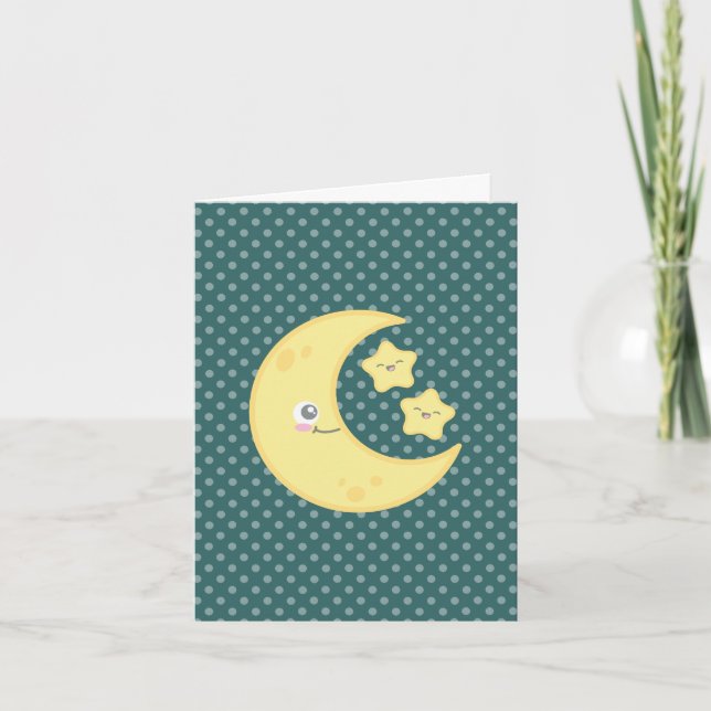 Kawaii Moon and Stars Note Card Karte (Vorderseite)