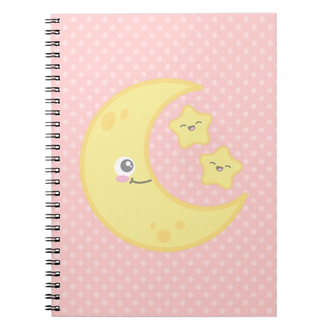 Kawaii Moon and Stars Notebook Notizblock (Vorderseite)