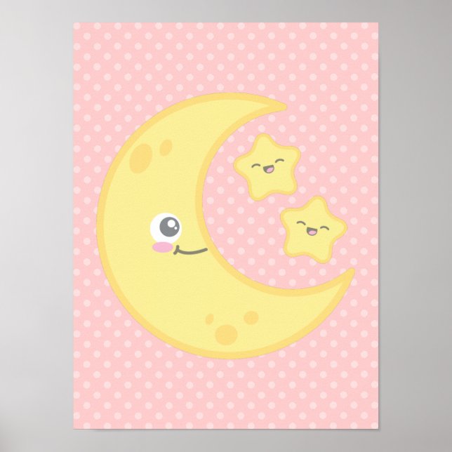Kawaii Moon and Stars Poster Print (Vorne)