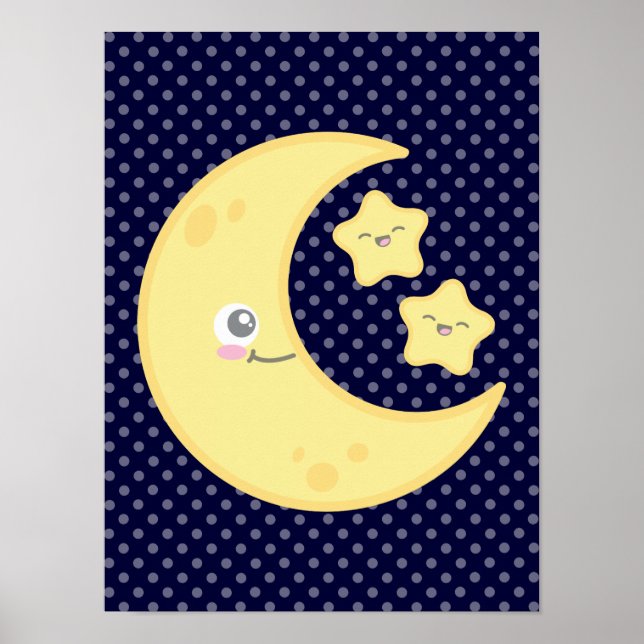 Kawaii Moon and Stars Poster Print (Vorne)