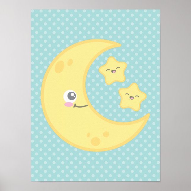 Kawaii Moon and Stars Poster Print (Vorne)