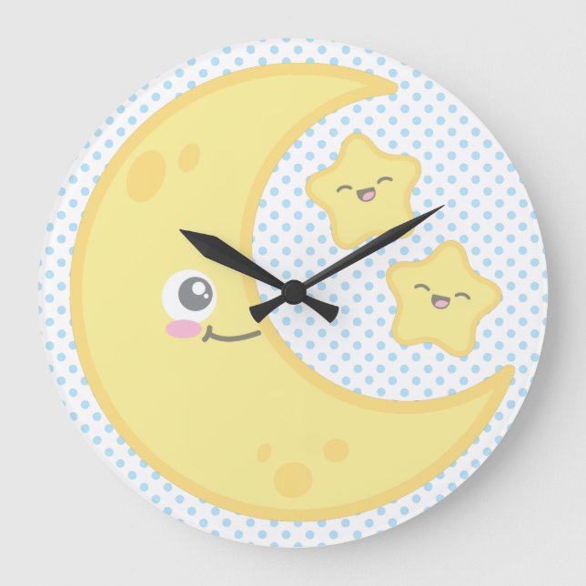 Kawaii Moon et Stars Mur Horloge (Recto)