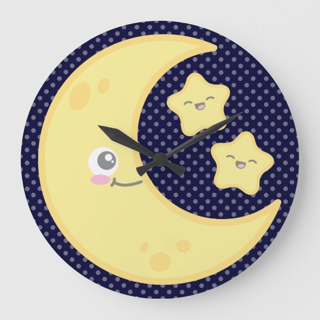 Kawaii Moon und Stars Wall Clock Große Wanduhr (Vorderseite)