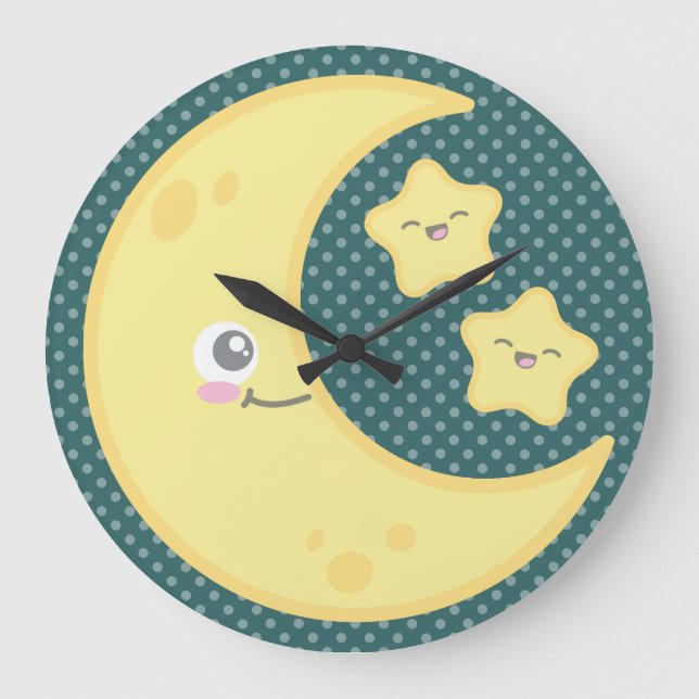 Kawaii Moon und Stars Wall Clock Große Wanduhr (Vorderseite)