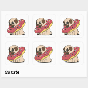 Kawaii Mops Donut Dog Niedlichen Haustier Welpe An Quadratischer Aufkleber