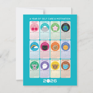 Kawaii Motivation & Selbstversorgung 2026 Kalender Postkarte