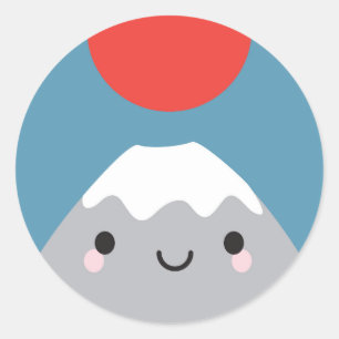 Kawaii Mt Fuji San Runder Aufkleber