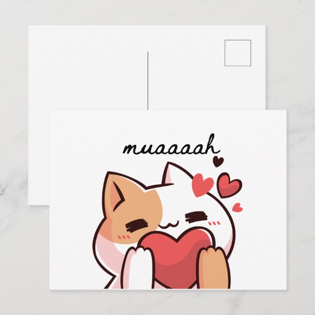 Kawaii muah kiss von Süsse Cat Postcard Postkarte (Vorne/Hinten)