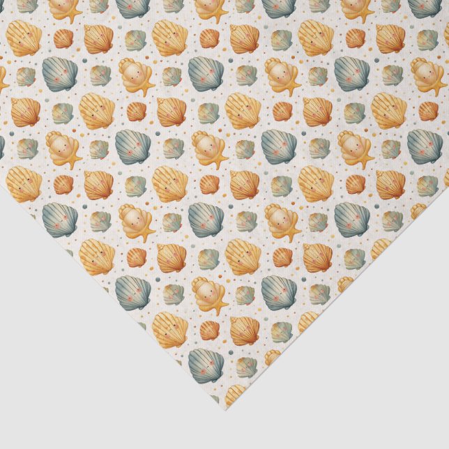 Kawaii Muscheln Gelb und Blau Seidenpapier (Ausschnitt)