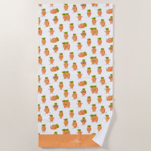 Kawaii-Muster aus lustigen Karotten Strandtuch