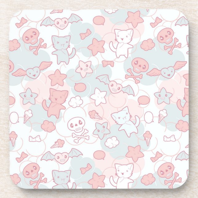 kawaii Muster mit Gekritzel Getränkeuntersetzer (Vorderseite)